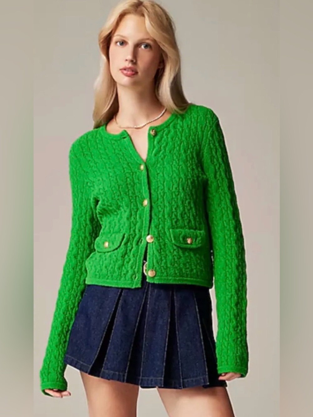 NWOT J. Crew Odette Bright Green Cable Knit Button Cardigan Sweater - XXL